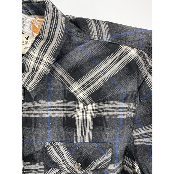 American Eagle Outfitters XXL Flannel Shirt Pearl Snap Plaid Western Long Sleeve - Picture 10 of 14